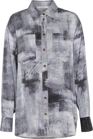 Gestuz Blouses & Shirts, Dames, Blauw, 2Xl, Denim, Blauwe Denim Shirt met Lange Mouwen