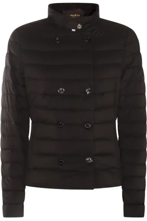 MOORER Jassen, Dames, Zwart, S, Nylon, Zwarte Nylon Donsjas Dubbele-Borst