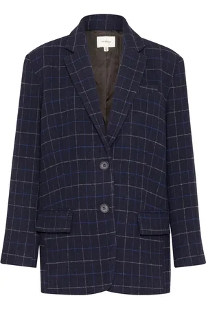 Gestuz Jassen, Dames, Blauw, XS, Oversized Blazer Navy Check