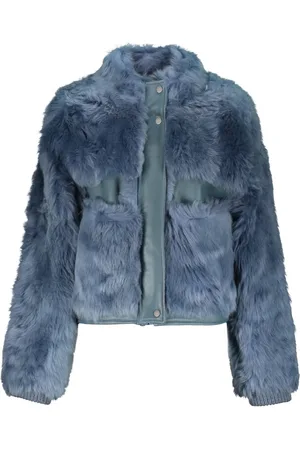LORENA ANTONIAZZI Jassen, Dames, Blauw, S, Wol, Shearling jas met leren inzetstukken