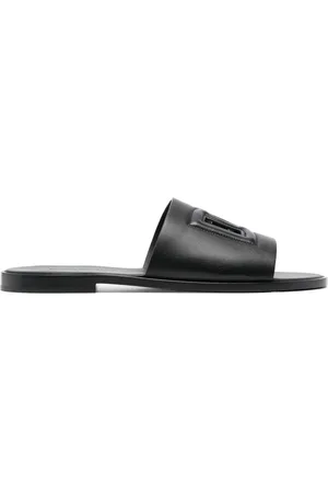 Dolce & Gabbana Schoenen, Heren, Zwart, 44 EU, Leer, Zwarte Logo Sandalen