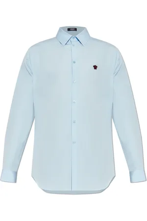 VERSACE Overhemden, Heren, Blauw, 4Xl, Katoen, Shirt met logo
