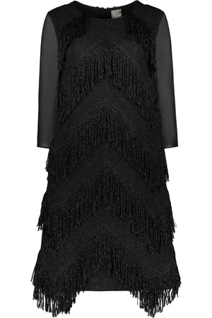 LORENA ANTONIAZZI Kleedjes, Dames, Zwart, S, Polyester, Jurk met franjes