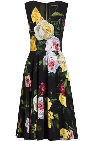 Dolce & Gabbana Kleedjes, Dames, Veelkleurig, S, Bloemenprint V-hals Mouwloze Jurk