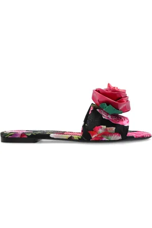 Dolce & Gabbana Schoenen, Dames, Roze, 38 EU, Leer, Bloemmotief slides