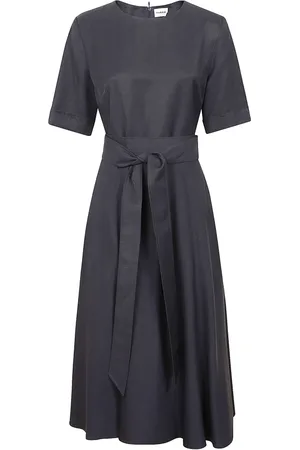 P.A.R.O.S.H. Kleedjes, Dames, Blauw, M, Linnen, Blauwe linnen jurk met riem