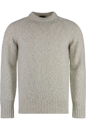 DRUMOHR Truien, Heren, Grijs, 2Xl, Wol, Geribbelde Lamswol Crew-neck Sweater