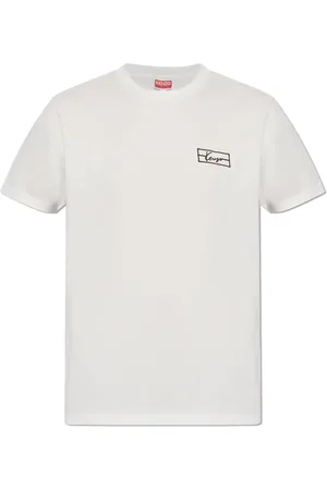 Kenzo Tops, Heren, Wit, S, Katoen, T-shirt met Geborduurd Logo