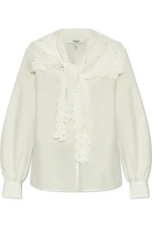 Chloé Blouses & Shirts, Dames, Wit, XS, Katoen, Katoenen Shirt met Kanten Afwerking