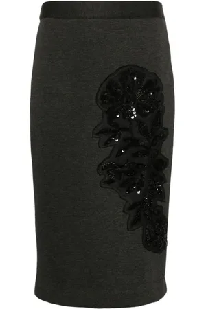 P.A.R.O.S.H. Rokken, Dames, Grijs, M, Pailletten, Glinsterende Midi Rok met Pailletten