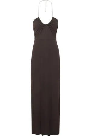 Michael Kors Kleedjes, Dames, Zwart, S, Zwarte Jersey Maxi Jurk met Zilveren Metalen Bandjes