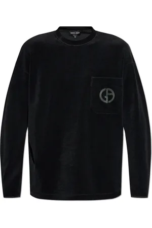 Giorgio Armani Sweatshirts & Hoodies, Heren, Zwart, L, Katoen, Sweatshirt met zak