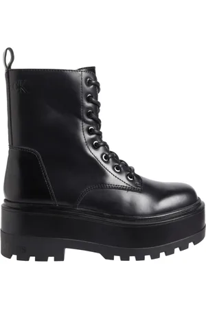 Calvin Klein Schoenen, Dames, Zwart, 37 EU, Zwarte Veters Flatform Booties