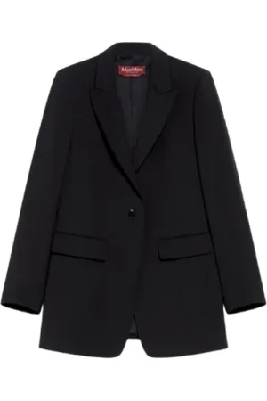 Max Mara Jassen, Dames, Zwart, M, Wol, Zwarte wollen crêpe blazer
