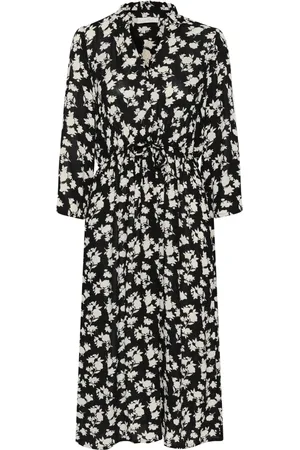 Kaffe Kleedjes, Dames, Zwart, L, Bloemenprint Kalf Jurk