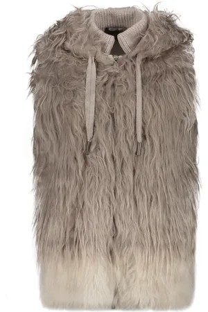 LORENA ANTONIAZZI Jassen, Dames, Grijs, S, Wol, Alpaca Bontvest met Geribbelde Kraag