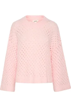 Soaked in Luxury Truien, Dames, Roze, XL, Wol, Mesh Pullover Sweater Ballerina Stijl