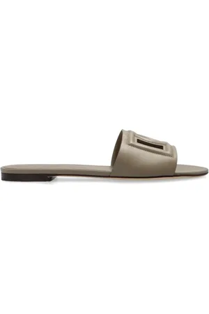Dolce & Gabbana Schoenen, Dames, Grijs, 36 EU, Leer, Leren slippers met logo