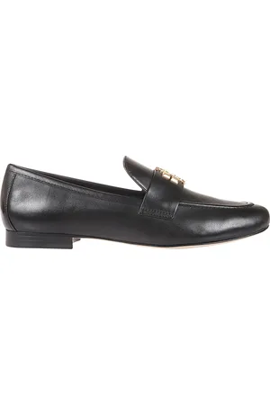 Tory Burch Schoenen, Dames, Zwart, 40 EU, Leer, Zwarte leren mocassin met gouden metalen logo