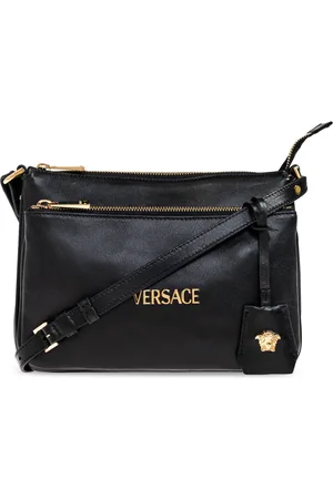VERSACE Tassen, Dames, Zwart, ONE Size, Leer, Leren schoudertas