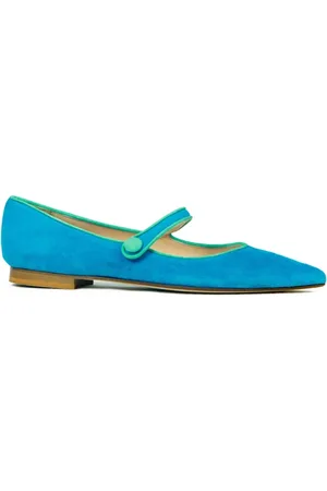 Prosperine Schoenen, Dames, Blauw, 38 EU, Suède, Leren Ballerina Schoenen met Bandje