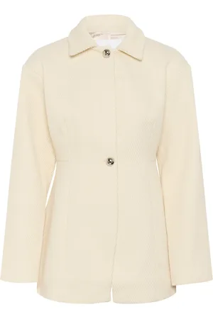 Karen by Simonsen Jassen, Dames, Wit, M, Elegante Jas met Overhemdkraag