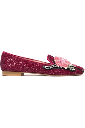 Prosperine Schoenen, Dames, Rood, 36 1/2 EU, Glitter Ballerina met Kleurrijke Stenen