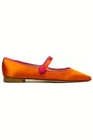 Prosperine Schoenen, Dames, Oranje, 40 EU, Satijn, Leren Ballerina Schoenen met Bandje