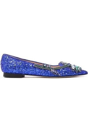 Prosperine Schoenen, Dames, Blauw, 37 EU, Glitter Geborduurde Ballerina Schoenen