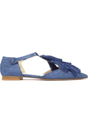 Prosperine Schoenen, Dames, Blauw, 39 EU, Open gefranjerde mocassin schoen