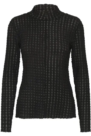 Karen by Simonsen Tops, Dames, Zwart, L, Slim-fit Meteorite Blouse met hoge hals