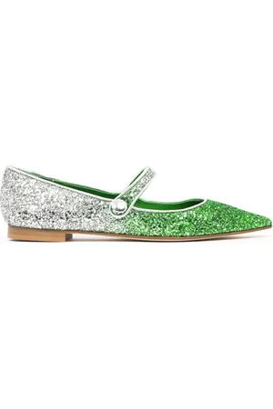 Prosperine Schoenen, Dames, Groen, 39 1/2 EU, Leren Ballerina Schoenen met Bandje