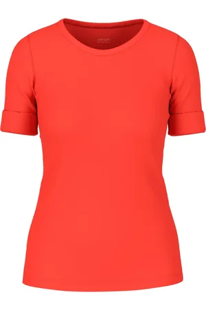 Marc Cain Tops, Dames, Rood, L, Katoen, Stretch katoenen geribbeld longsleeve shirt