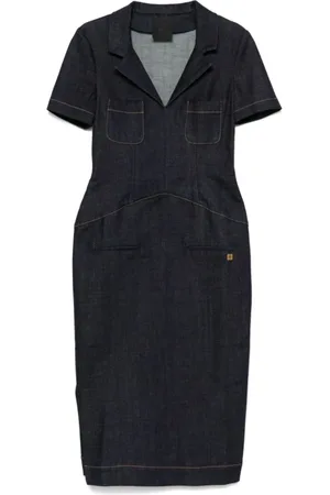 Givenchy Kleedjes, Dames, Blauw, S, Katoen, Blauwe Midi Jurk met 4G Embleem