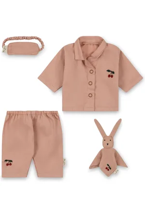 Konges Sløjd Interieur, unisex, Roze, ONE Size, Tweed, Poppen set: tweedelige pyjama, oogmasker en knuffeldier