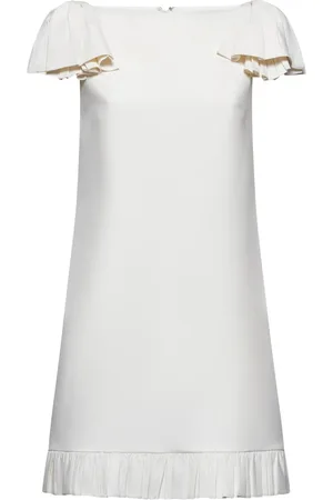 VALENTINO Kleedjes, Dames, , S, Wol, Ivoor Mouwloze Jurk met Strik Detail