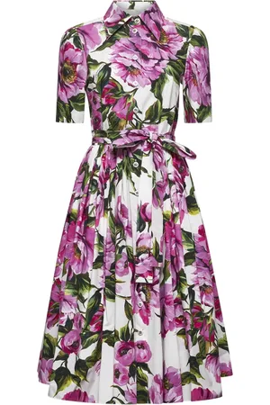 Dolce & Gabbana Kleedjes, Dames, Veelkleurig, S, Katoen, Peony Print Overhemdjurk