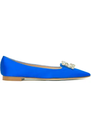 Prosperine Schoenen, Dames, Blauw, 39 EU, Satijn, Satin Ballerina Flats met kristalaccessoire