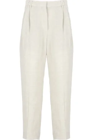 Brunello Cucinelli Broeken, Dames, , M, Linnen, linnen broek met lurex details