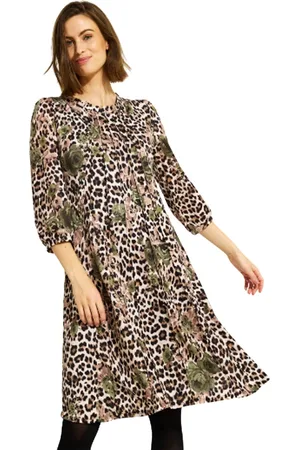 In Front Kleedjes, Dames, , M, Polyester, Gedrukte Jurk met Plooien en 3/4 Mouwen