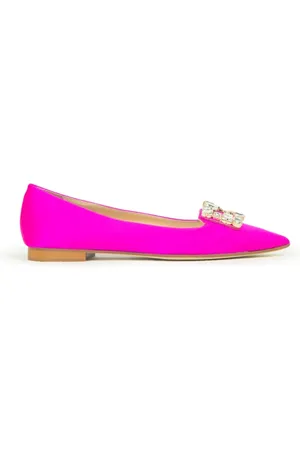 Prosperine Schoenen, Dames, Roze, 36 EU, Satijn, Satin Ballerina Flats met kristalaccessoire