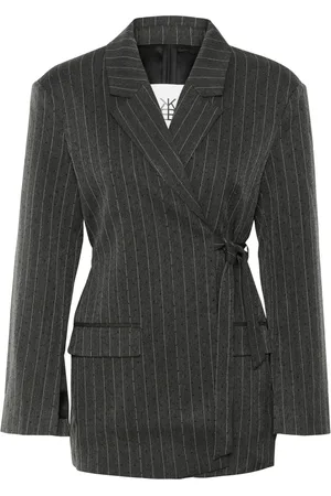 Karen by Simonsen Jassen, Dames, Zwart, XL, Polyester, Grijze Gestreepte Blazer Jas