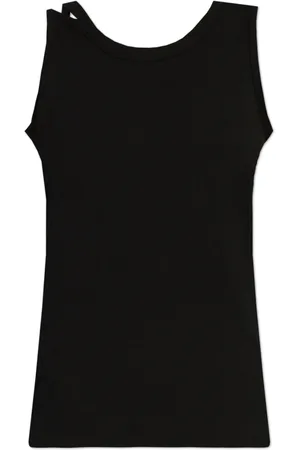 Y-3 Tops, Dames, Zwart, M, Katoen, Top met Schouderuitsparingen
