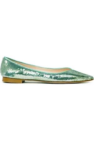 Prosperine Schoenen, Dames, Groen, 35 EU, Pailletten, Puntige Neus Leren Ballerina Schoenen