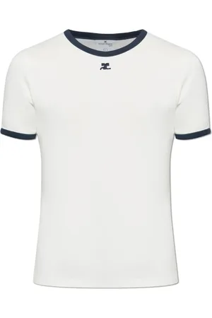 Courrèges Tops, Heren, Wit, M, Katoen, T-shirt met Logo