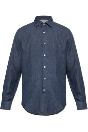 ELEVENTY Overhemden, Heren, Blauw, L, Linnen, Linnen Overhemd