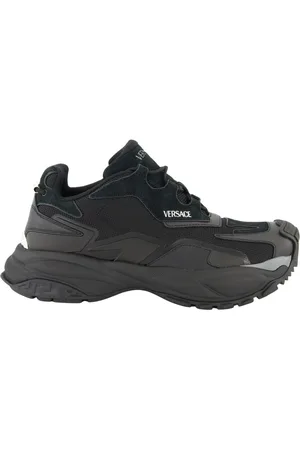 VERSACE Schoenen, Heren, Zwart, 44 EU, Leer, Zwarte leren en technische stof manden