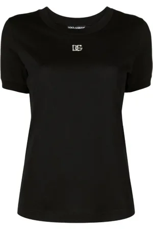 Dolce & Gabbana Tops, Dames, Zwart, XS, Katoen, Casual Katoenen T-Shirt in Zwart