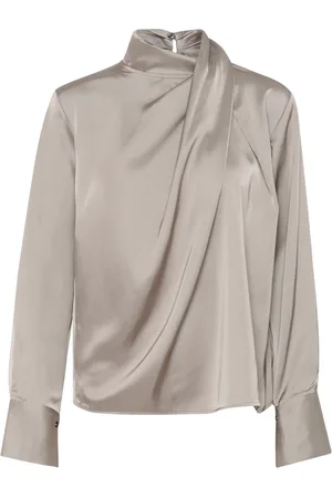 Karen by Simonsen Blouses & Shirts, Dames, Grijs, 2Xl, Satijn, Gedrapeerde Top Blouse Cinder