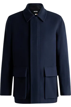 HUGO BOSS Jassen, Heren, Blauw, L, Wol, Blauwe wollen jas met verborgen rits
